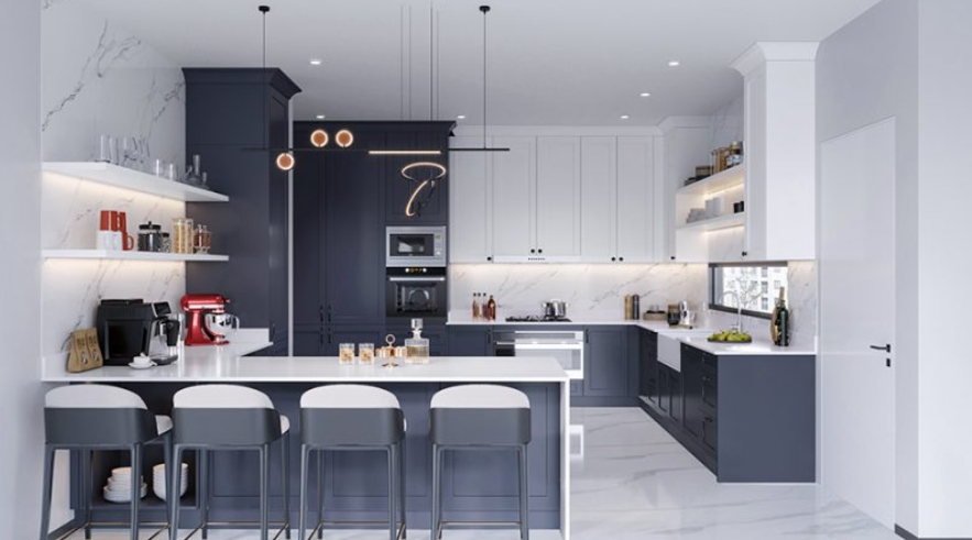Dark Blue Kitchen Cabinets Shaker Style OBK23-L02