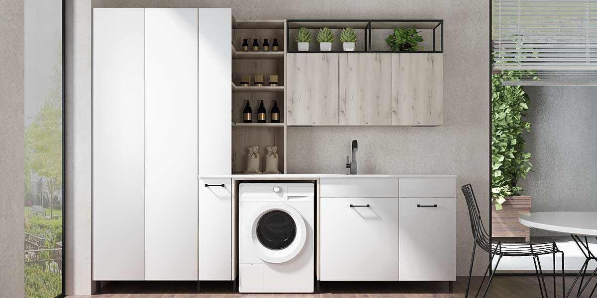 White Laminate and Melamine Laundry Room Cabinet PLWY20099