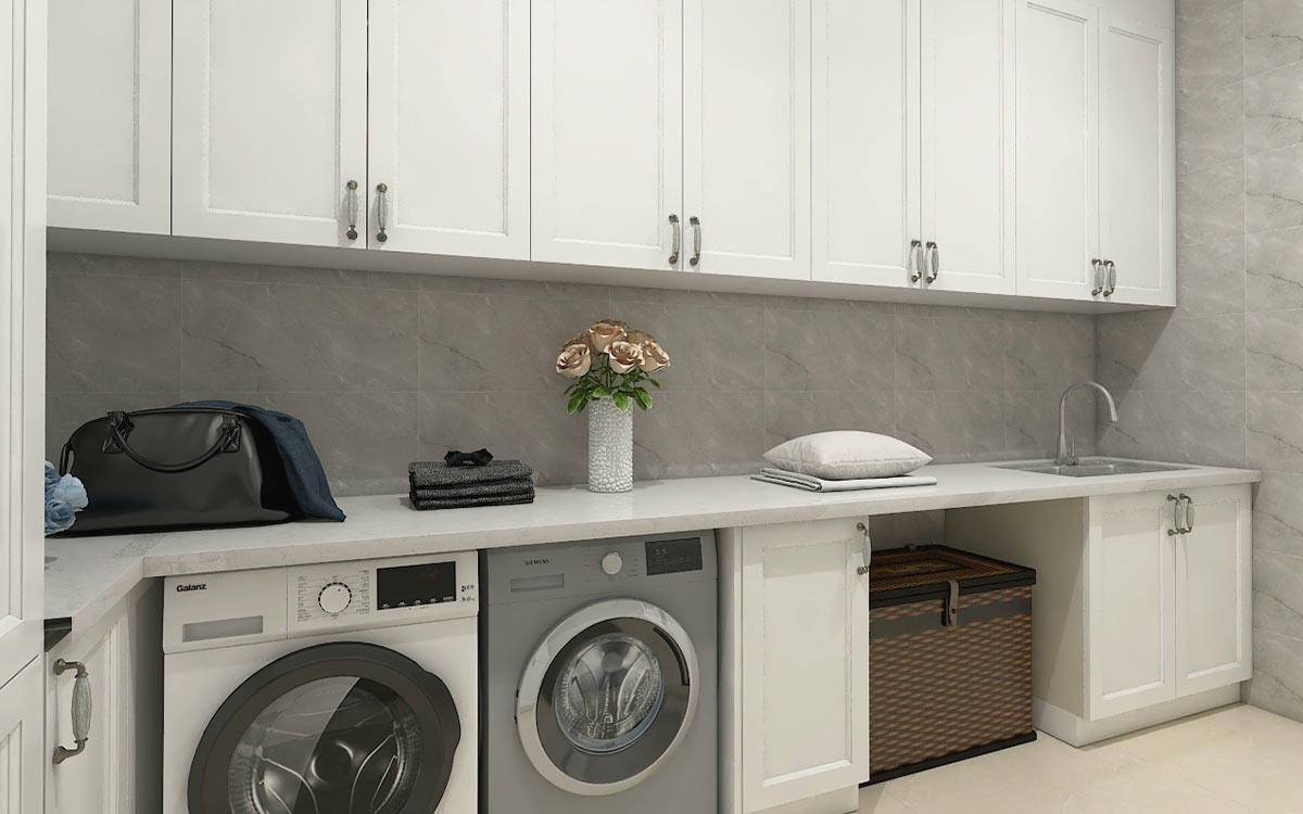 White Shaker Laundry Room Storage Cabinets OBL23-L03