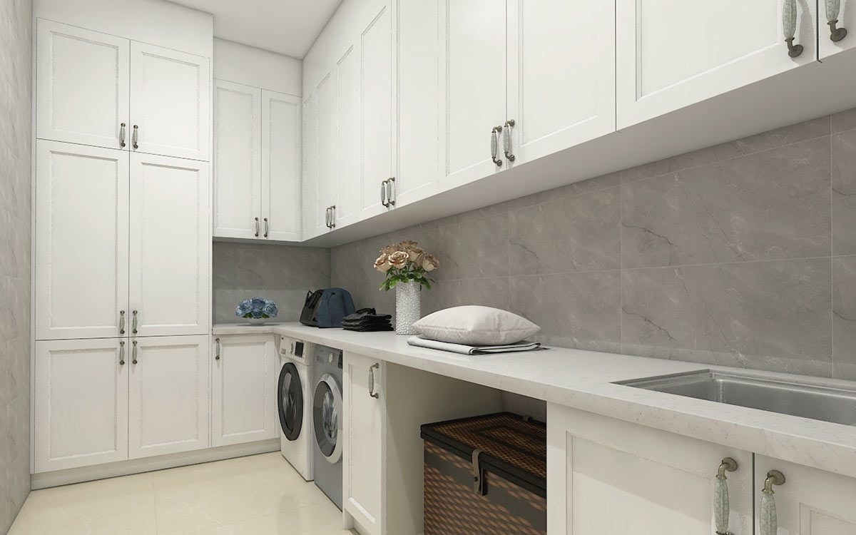 White Shaker Laundry Room Storage Cabinets