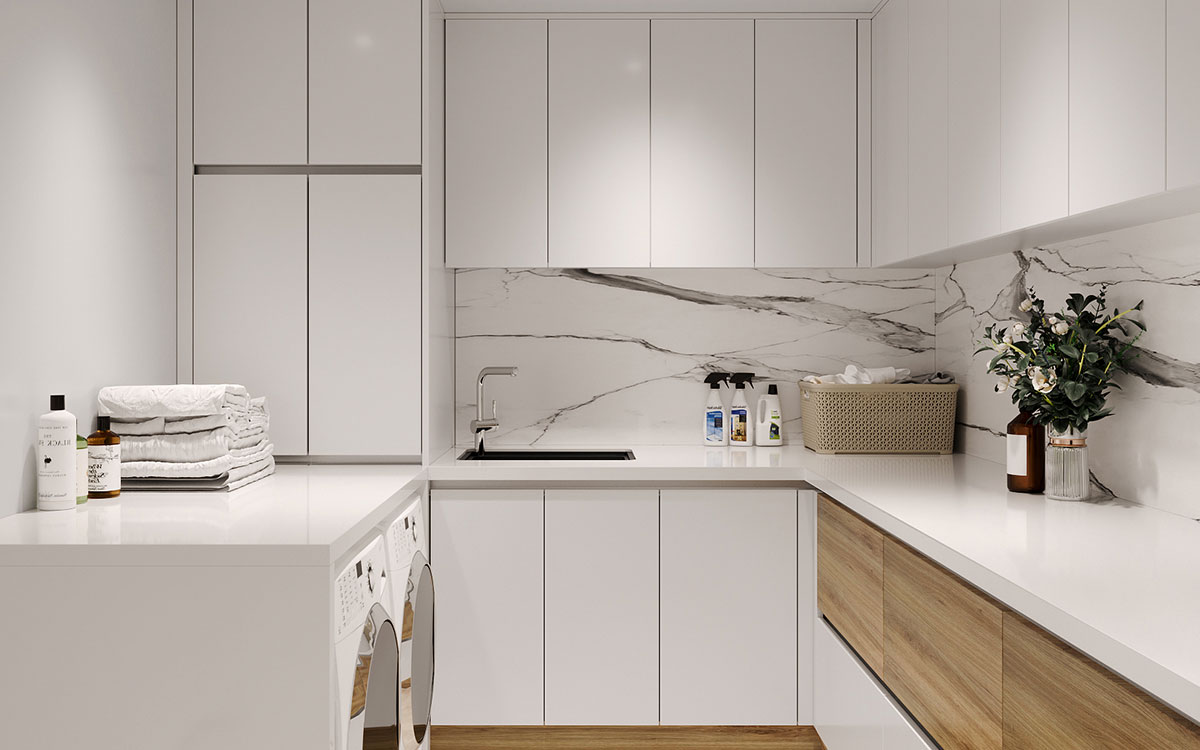 Custom White Laundry Cupboards OBL23-L01