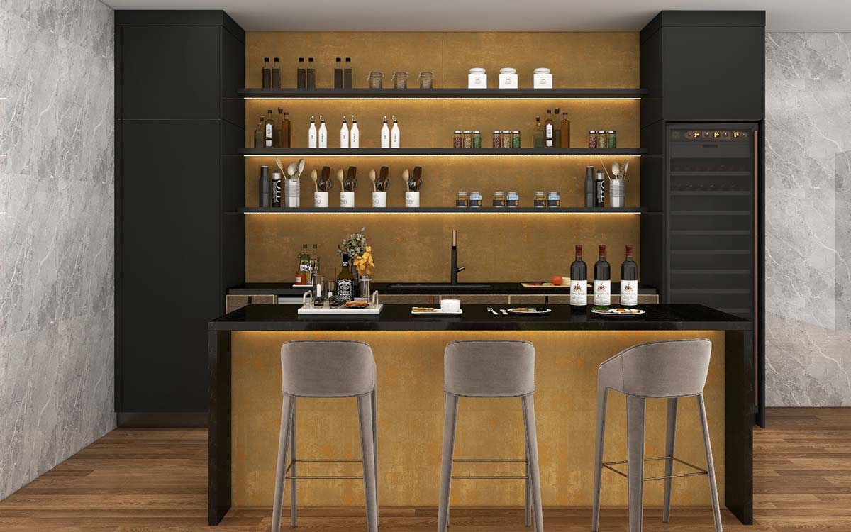 Modern Black and Gold Custom Home Bar OBB23-L01