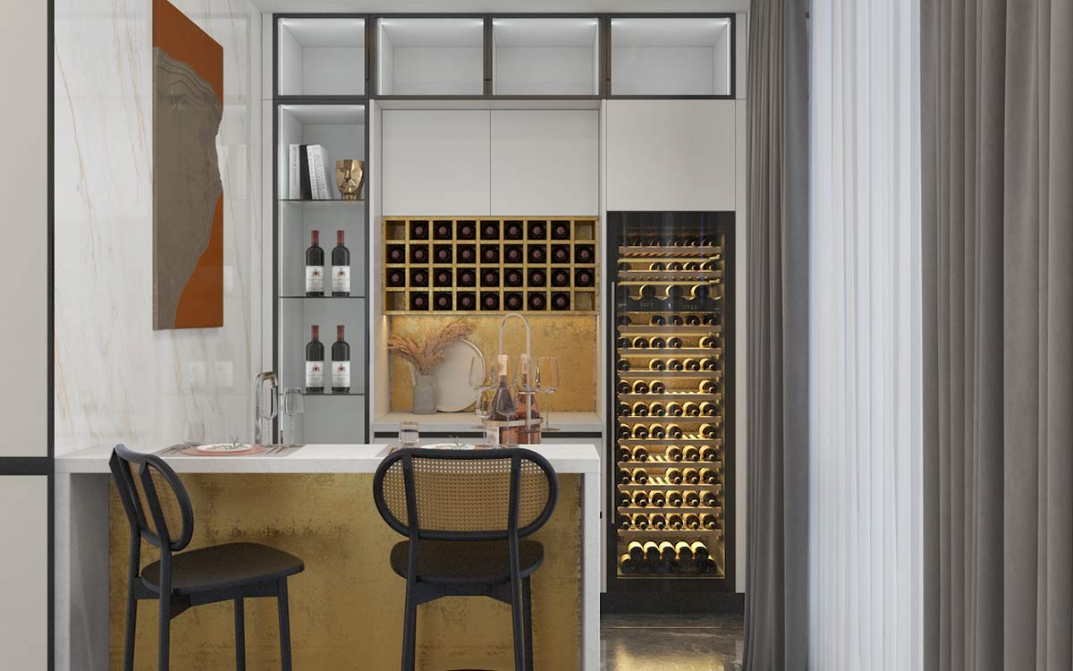 Custom Home Bar in White and Gold OBB23-L02