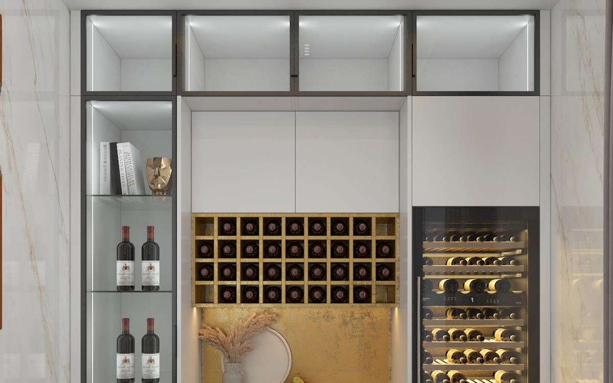 Custom Home Bar in White and Gold