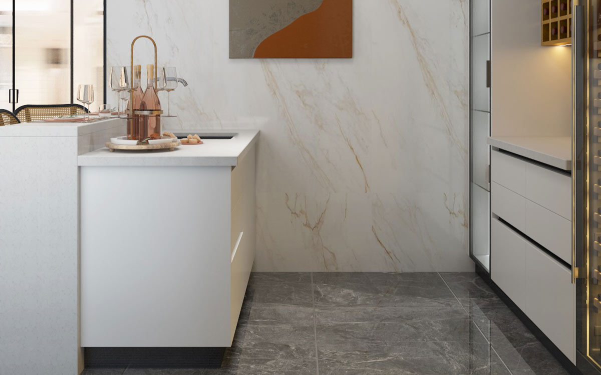 Custom Home Bar in White and Gold