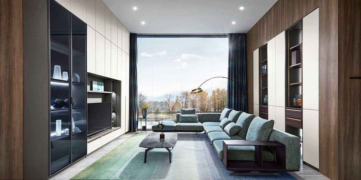 Modern Living Room with Wood and White Furniture