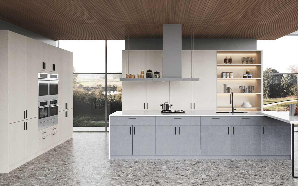 Fabric Beige and Grey Melamine RTA Cabinets