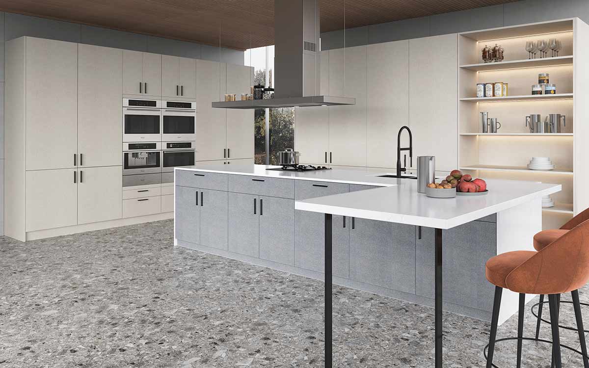 Fabric Beige and Grey Melamine RTA Cabinets