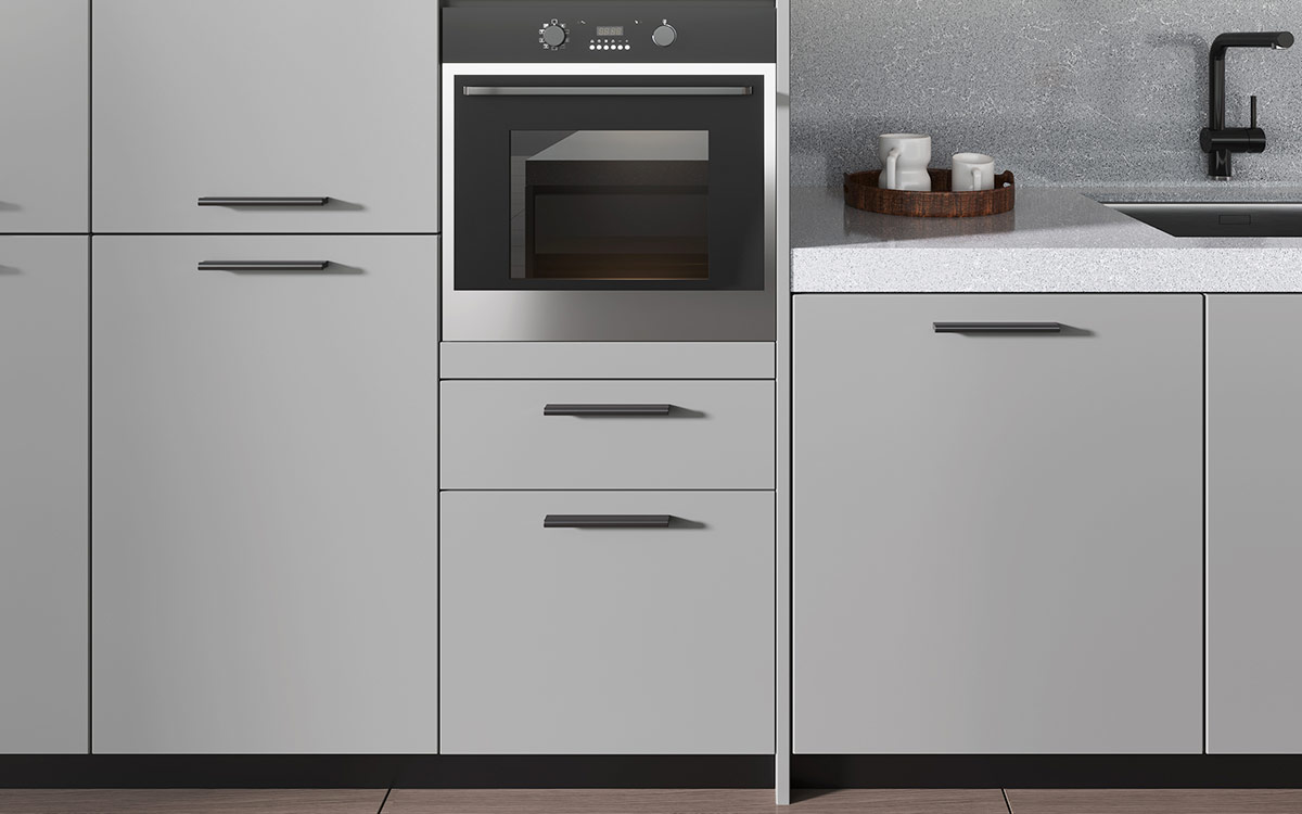 flat pack matte light grey cabinets
