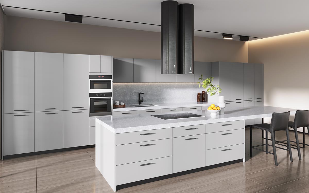 Flat Pack Matte Light Grey Cabinets