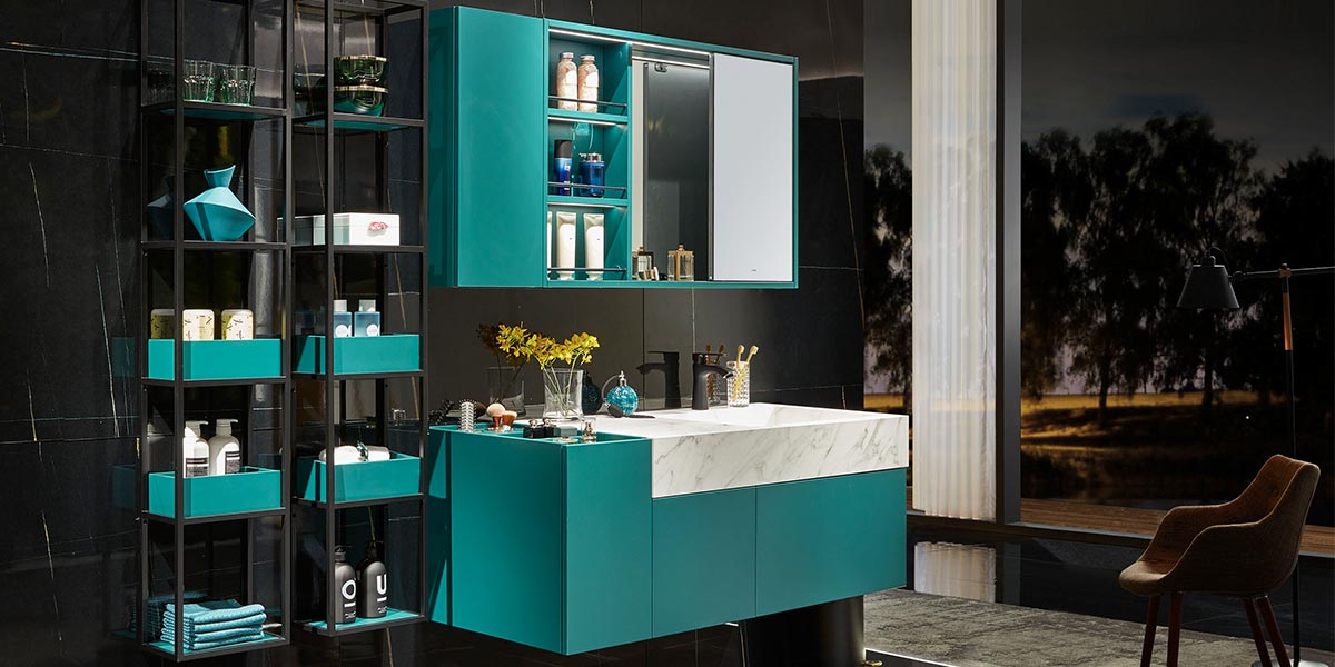 Dark Green Lacquer Bathroom Cabinets Vanity OBV21-013
