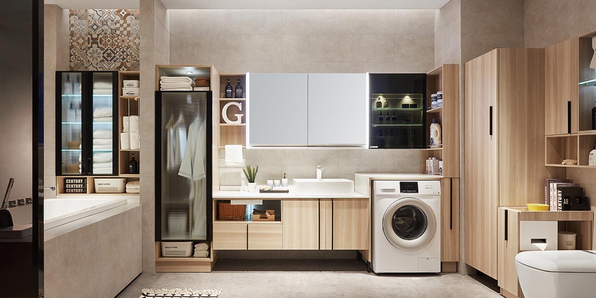 Bathroom Cabinets in Light Wood Tone OBV21-007
