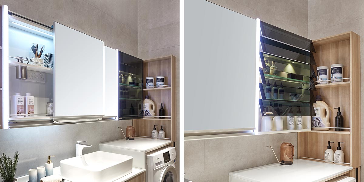 Bathroom Cabinets in Light Wood Tone
