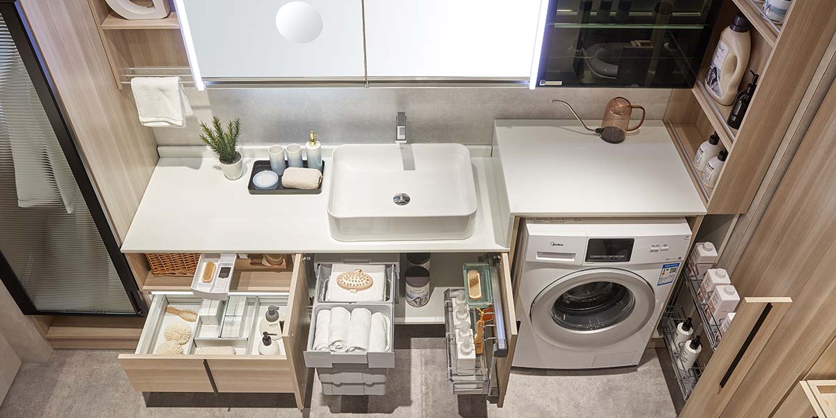 Bathroom Cabinets in Light Wood Tone