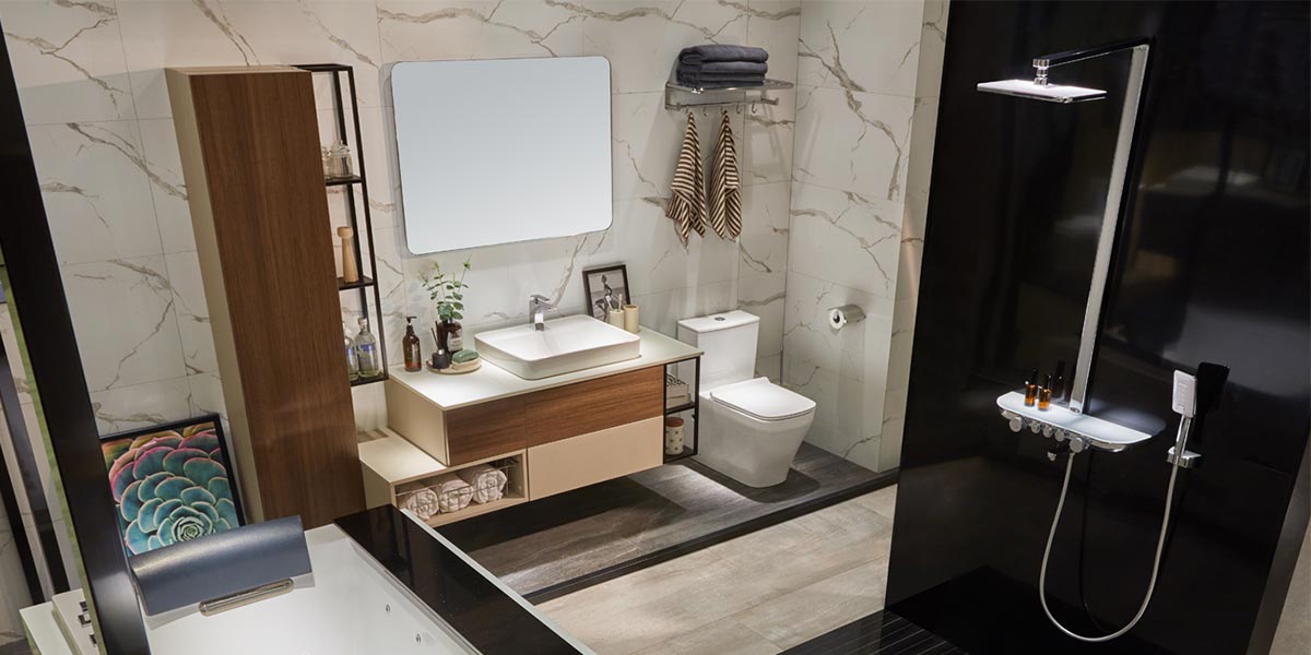 Bathroom Vanity Cabinets Beige and Wood Grain 