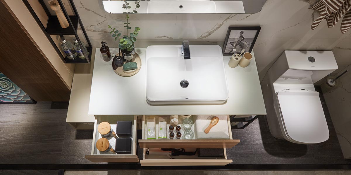 Bathroom Vanity Cabinets Beige and Wood Grain 