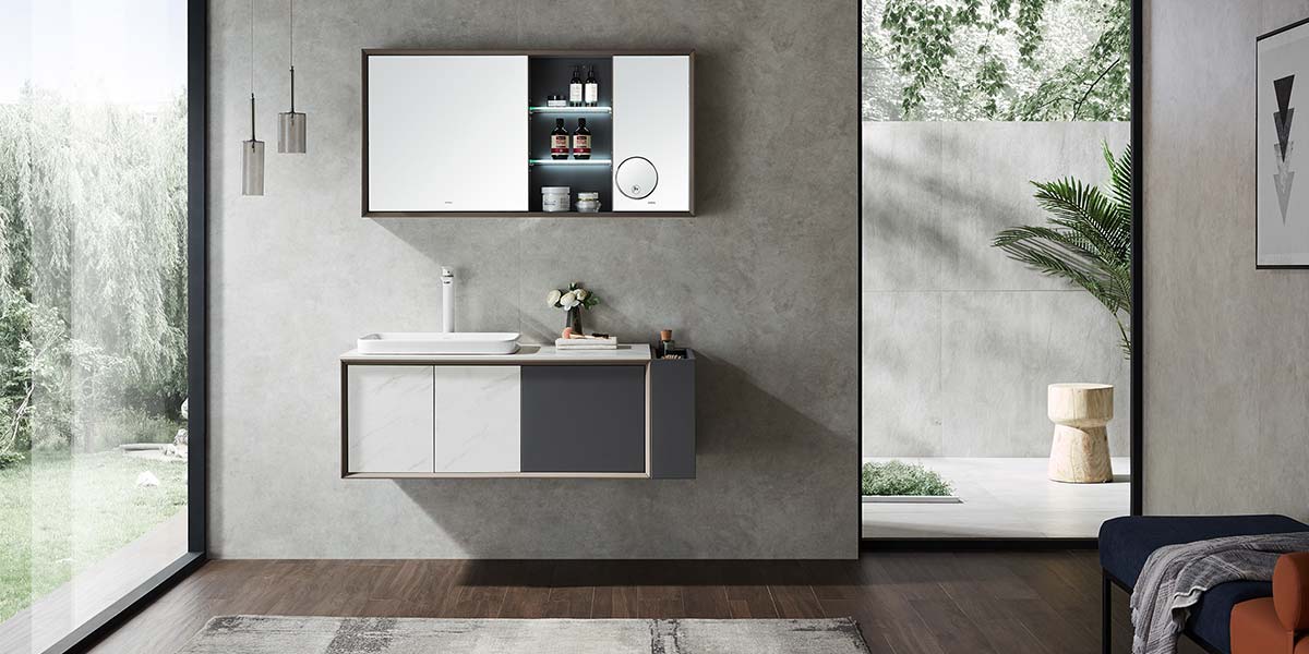 Wall Mounted Gray and White Bathroom Cabinets OBV21-011