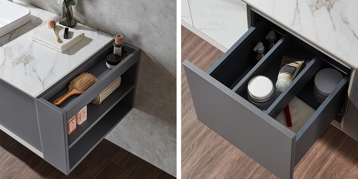 Wall Mounted Gray and White Bathroom Cabinets