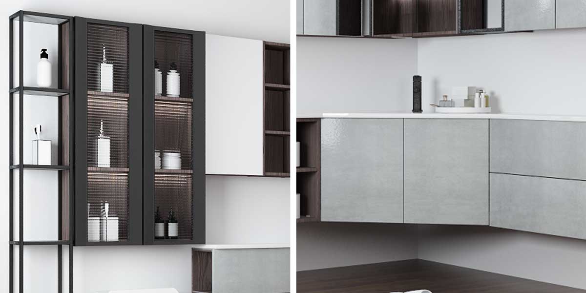 L-shaped Bathroom Vanity with High Gloss Doors