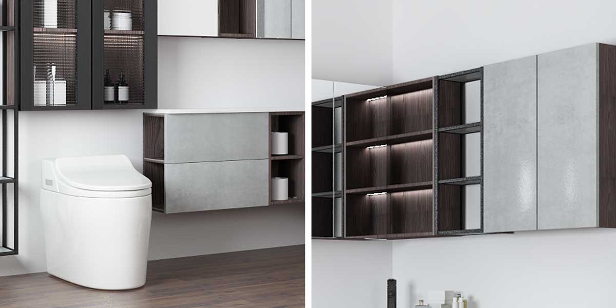 L-shaped Bathroom Vanity with High Gloss Doors