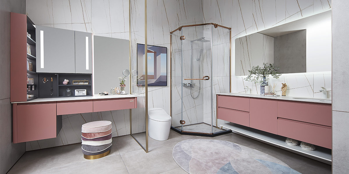 Double Basin Bathroom Vanity in Red OBV22-001