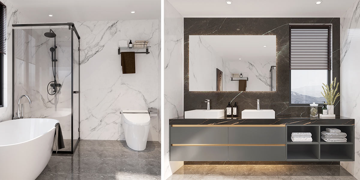 Grey Vanity with Black Countertop
