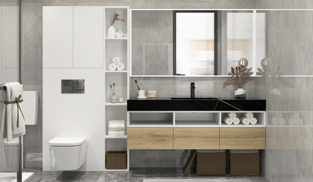Custom Bathroom Vanity with Tall Side Cabinet OBV22-CE