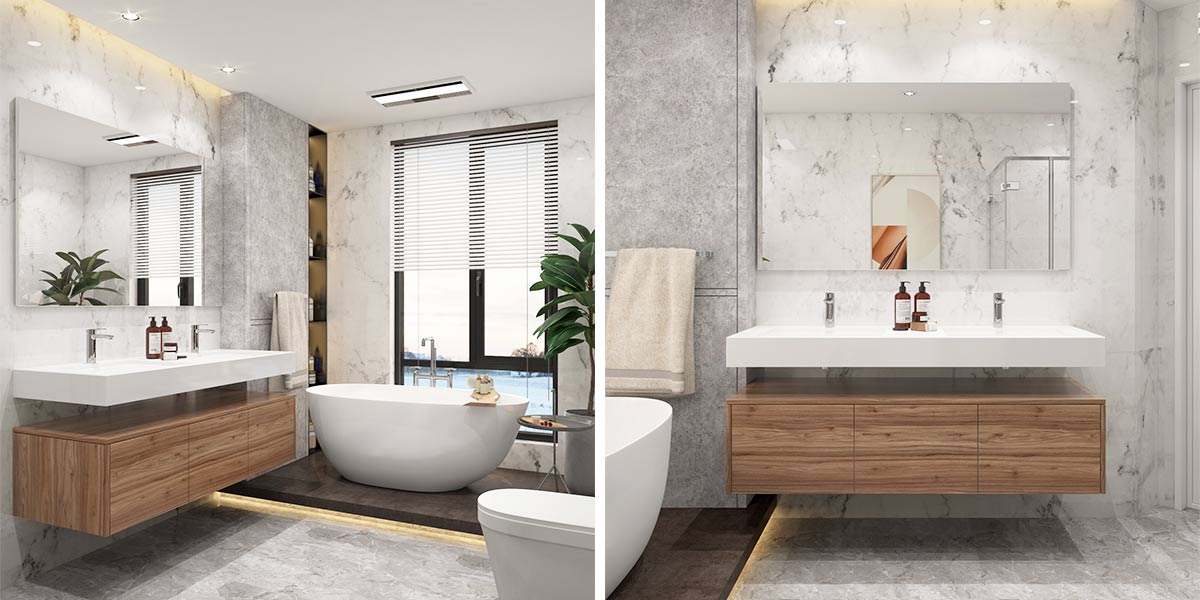 Contemporary Wall Hung Vanity Unit with Double Sink 