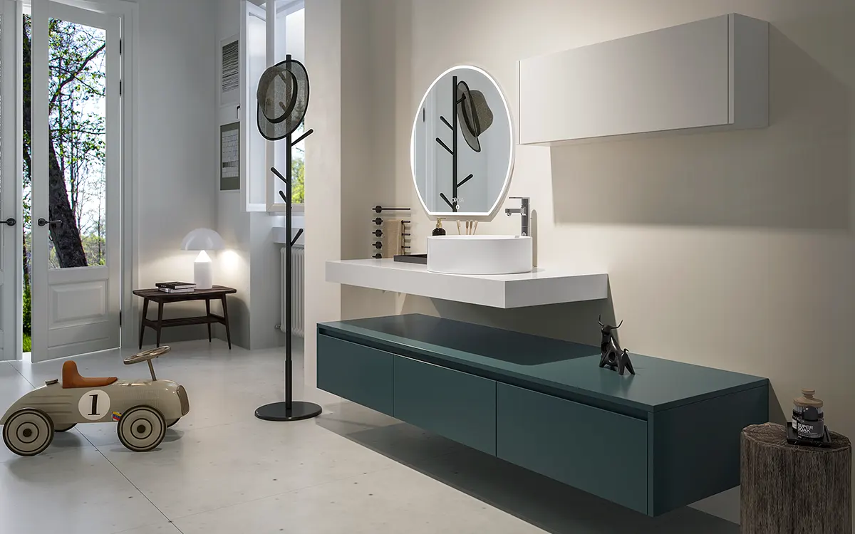 Wall Hung Vanity in Teal Blue Modern Style