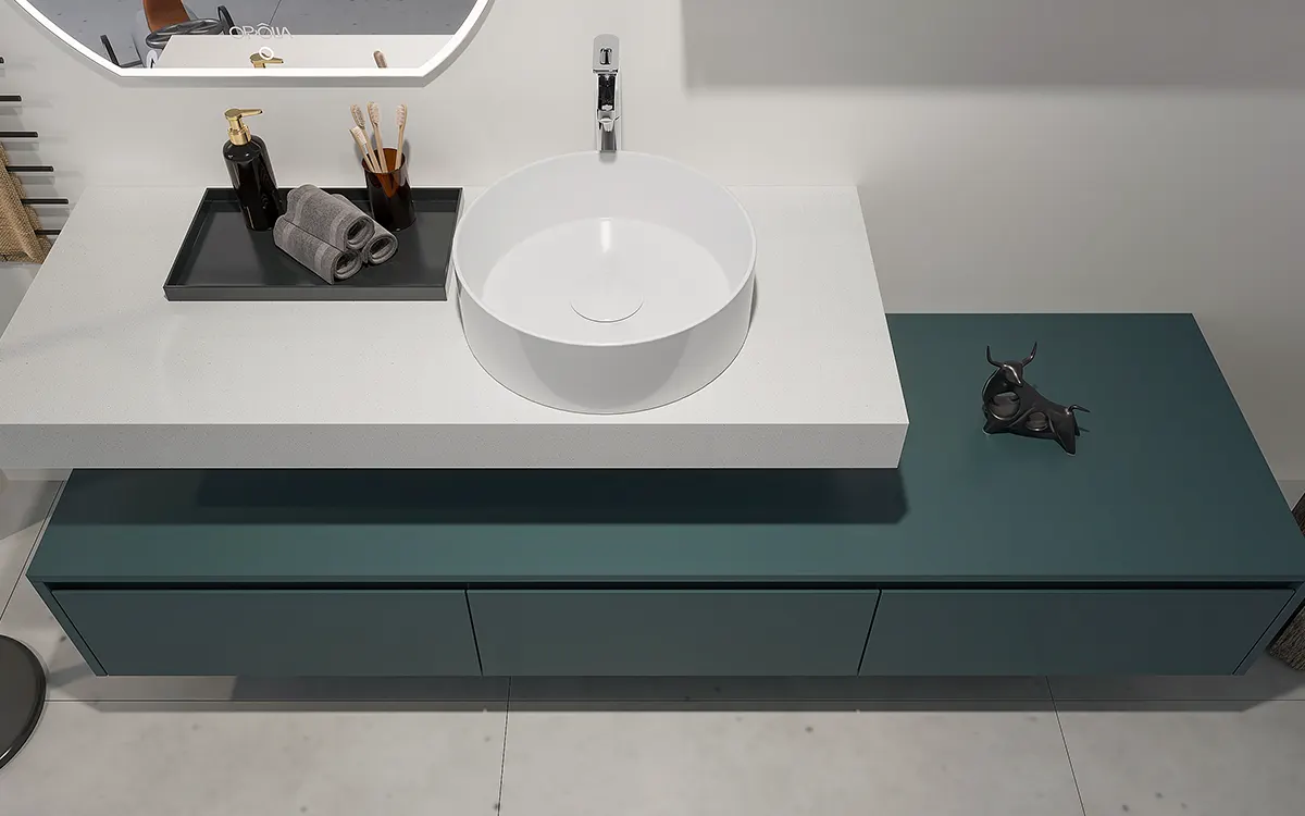 Wall Hung Vanity in Teal Blue Modern Style