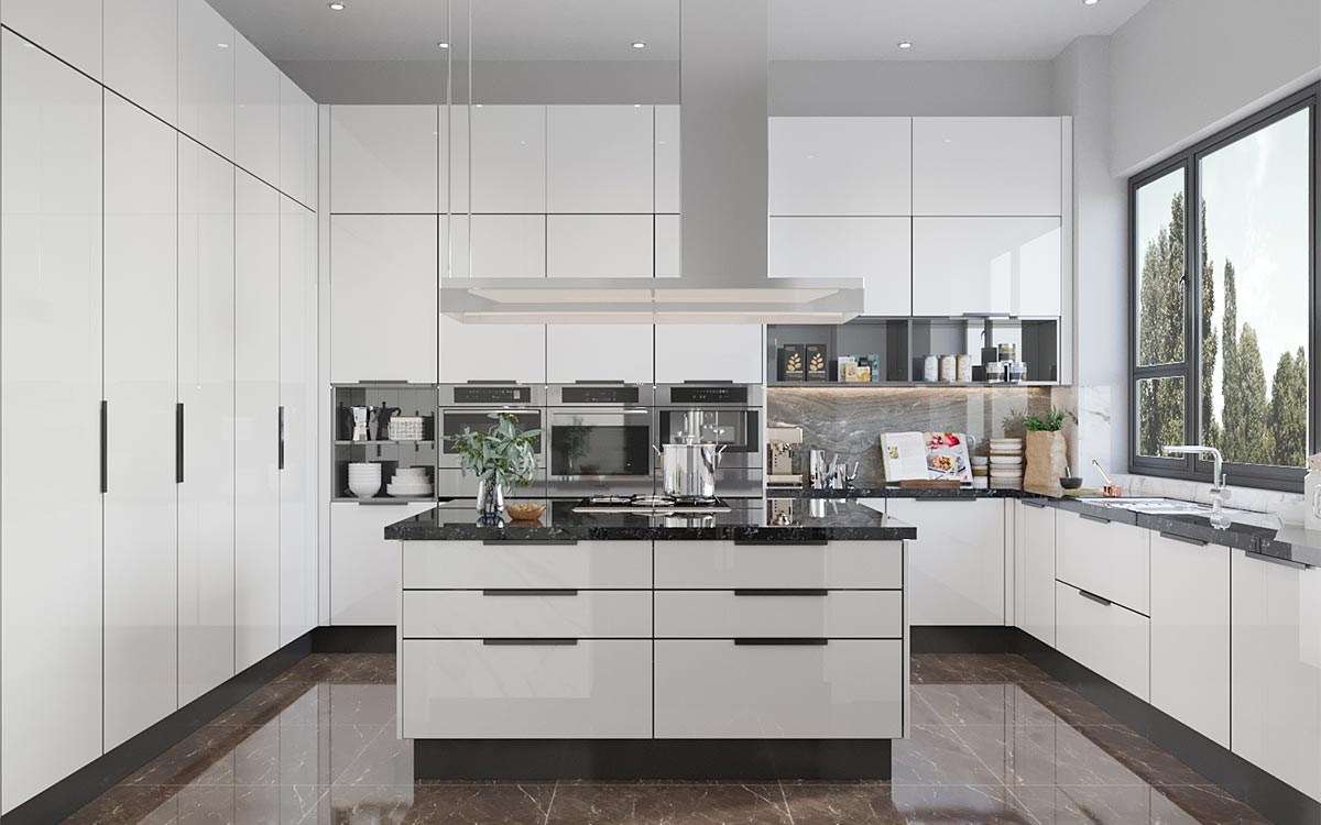 Custom Minimalist White Kitchen Cabinets