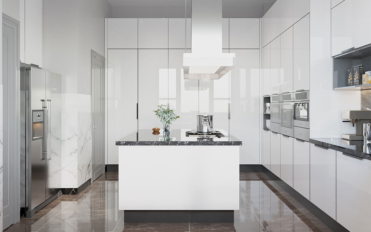 Custom Minimalist White Kitchen Cabinets