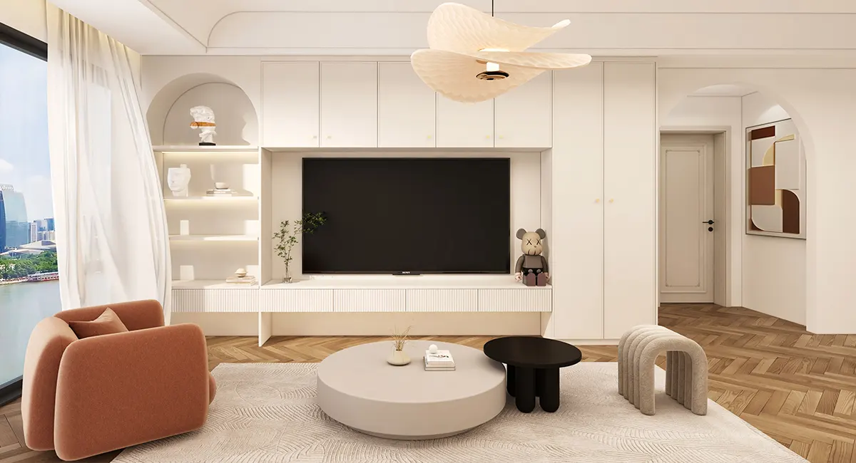 cream interior design living room cabinets
