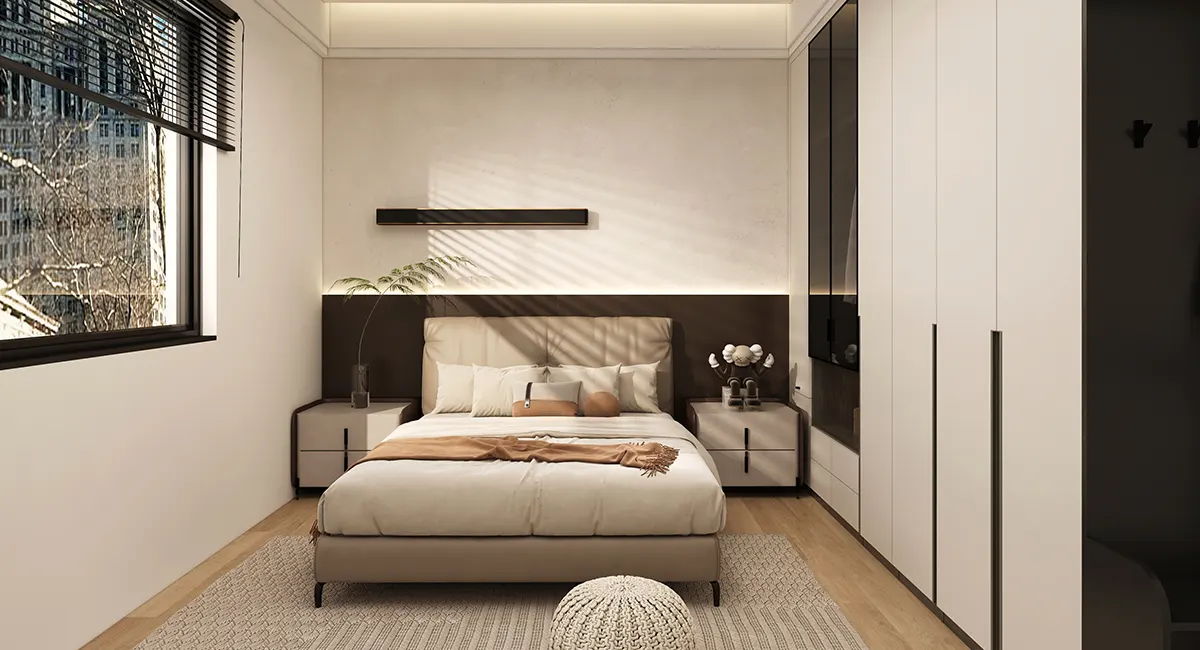 modern off white fitted wardrobes with recessed handles