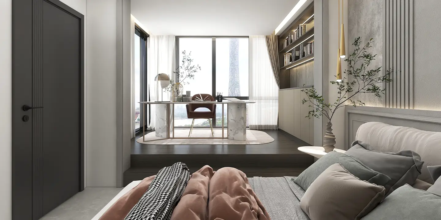 modern bedroom design with home office
