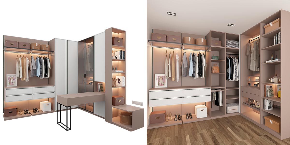 White and Pink Women Closet with Dressing Table