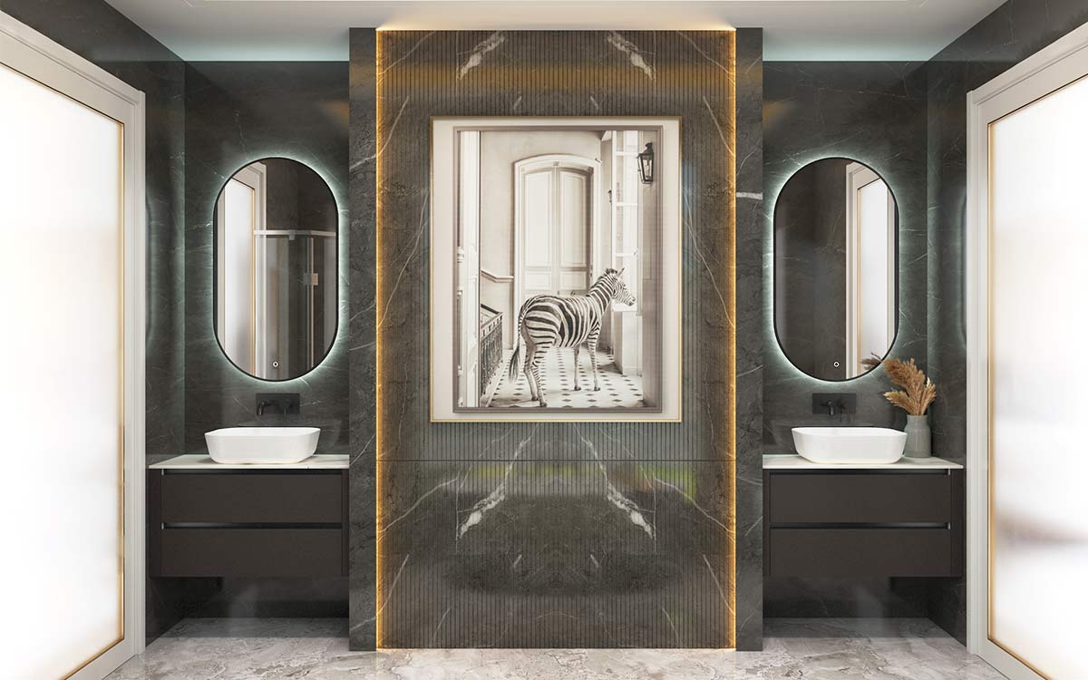 Black Bathroom Vanities with White Countertop