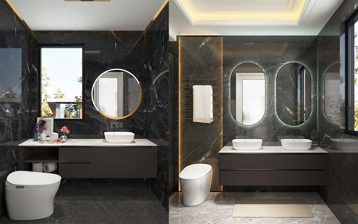 Black Bathroom Vanities with White Countertop
