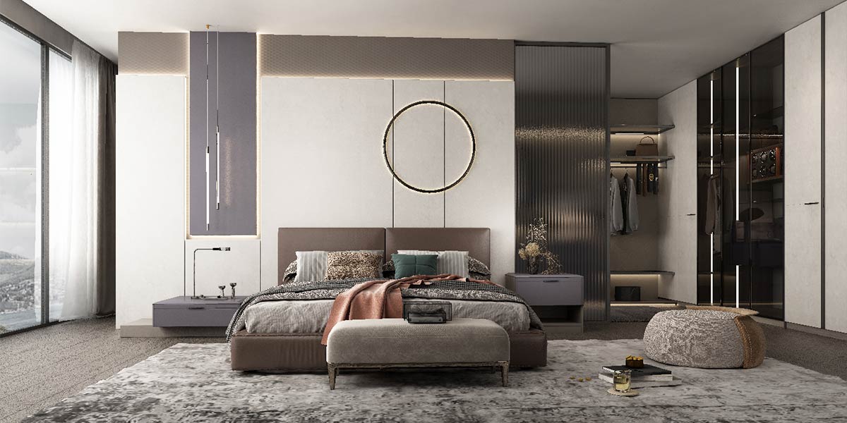 Light Grey and Purple PVC Bedroom Cupboards
