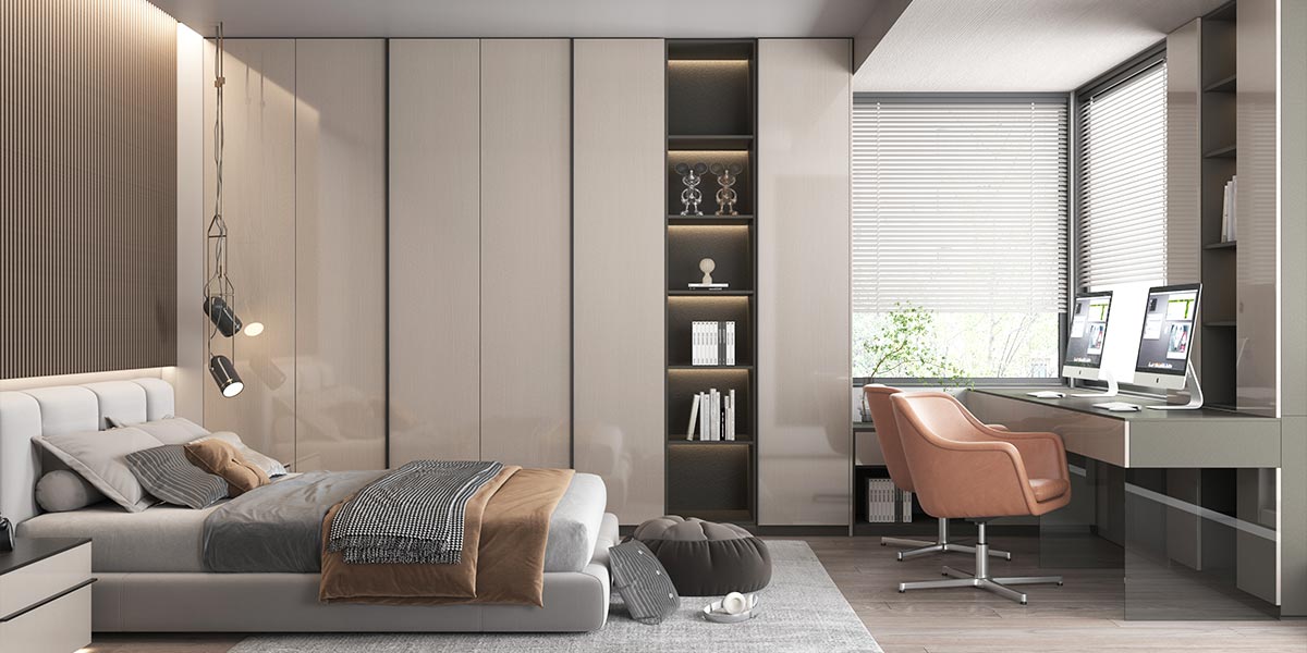 Inbuilt Glossy White Wardrobe with Drawers OBW22-L02