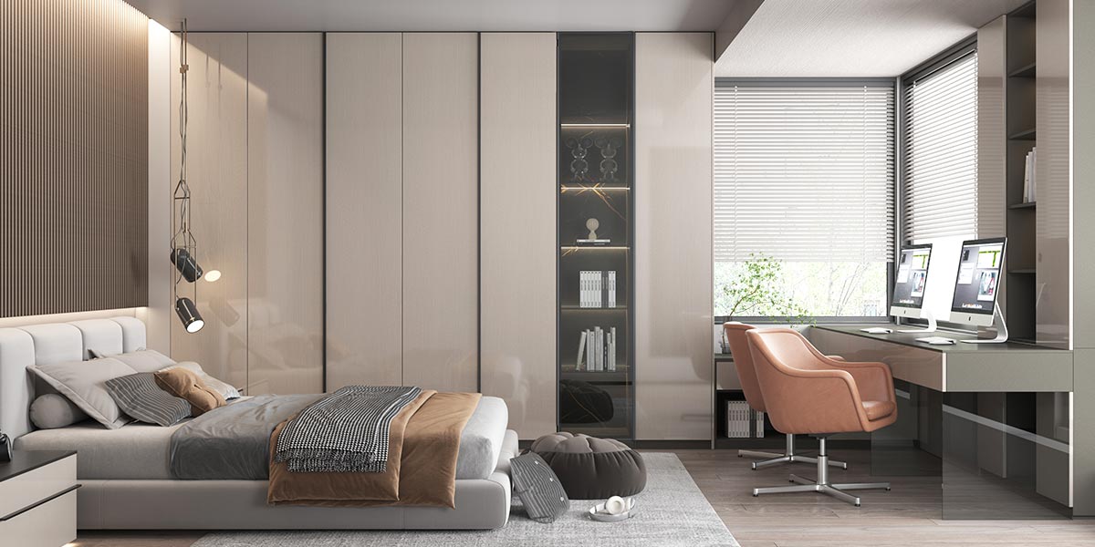 Inbuilt Glossy White Wardrobe with Drawers