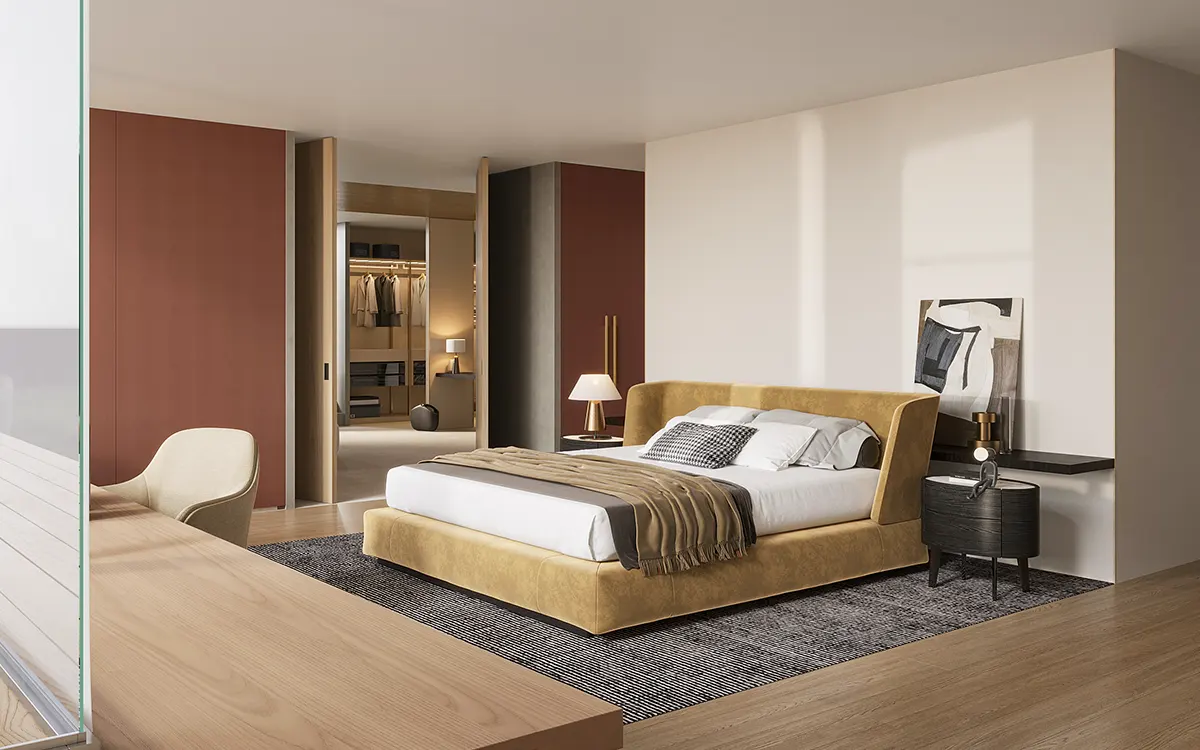 Red Wardrobe with Modern Long Brass Handles