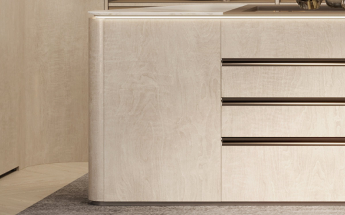Beige Walk-in Closet in Textured UV Lacquer
