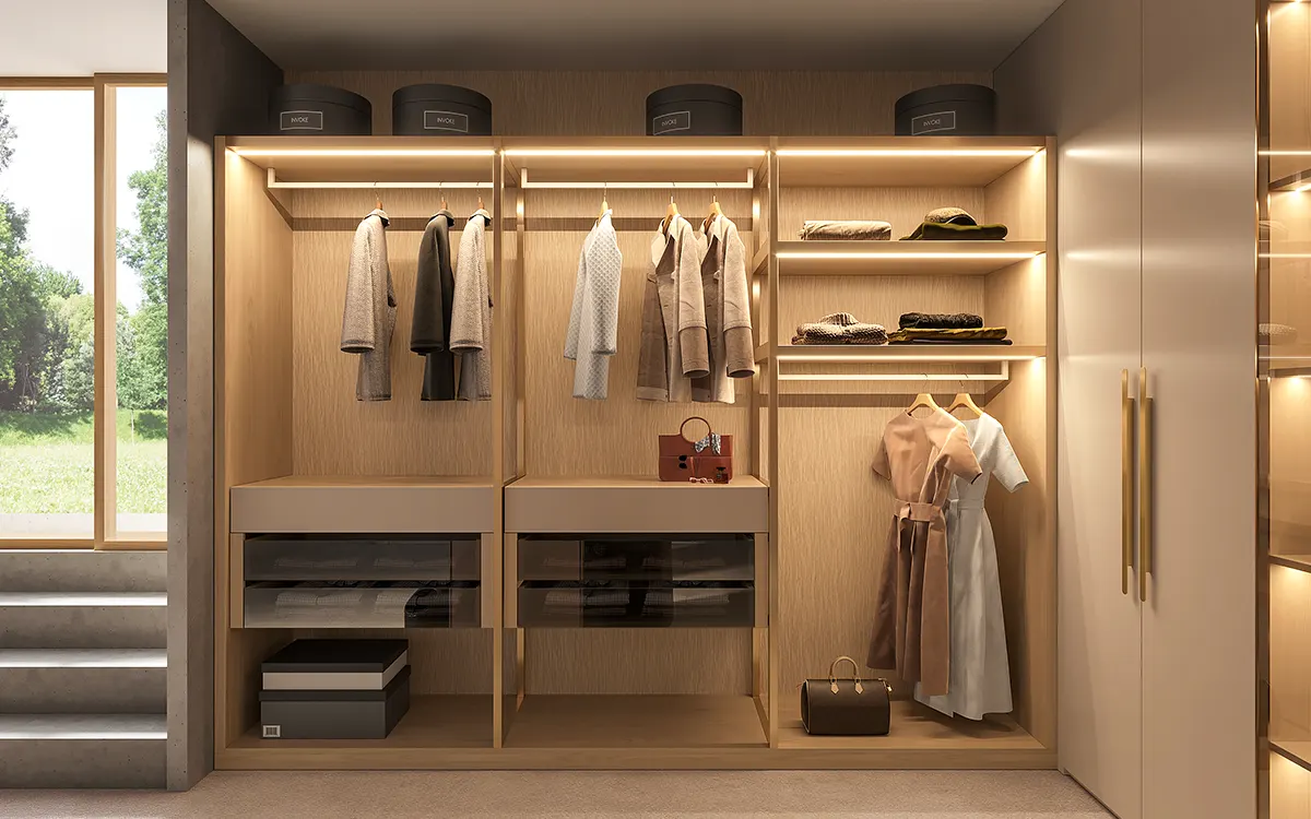 bedroom closet with integrated lighting