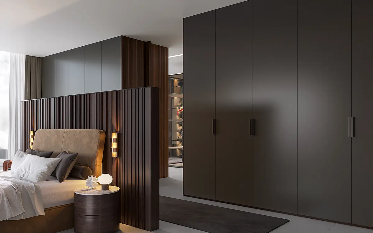 Modern Luxury Closet in Dark Grey and Dark Wood
