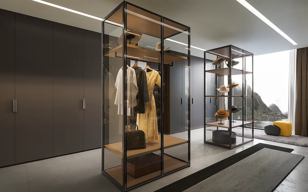 wardrobe with glass display cases