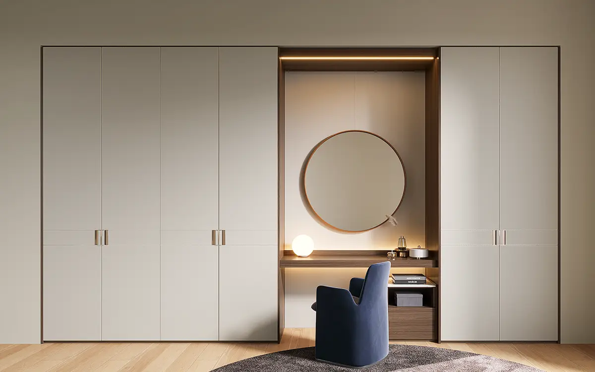 Light Grey Wardrobe in Leather Textured PVC Finish