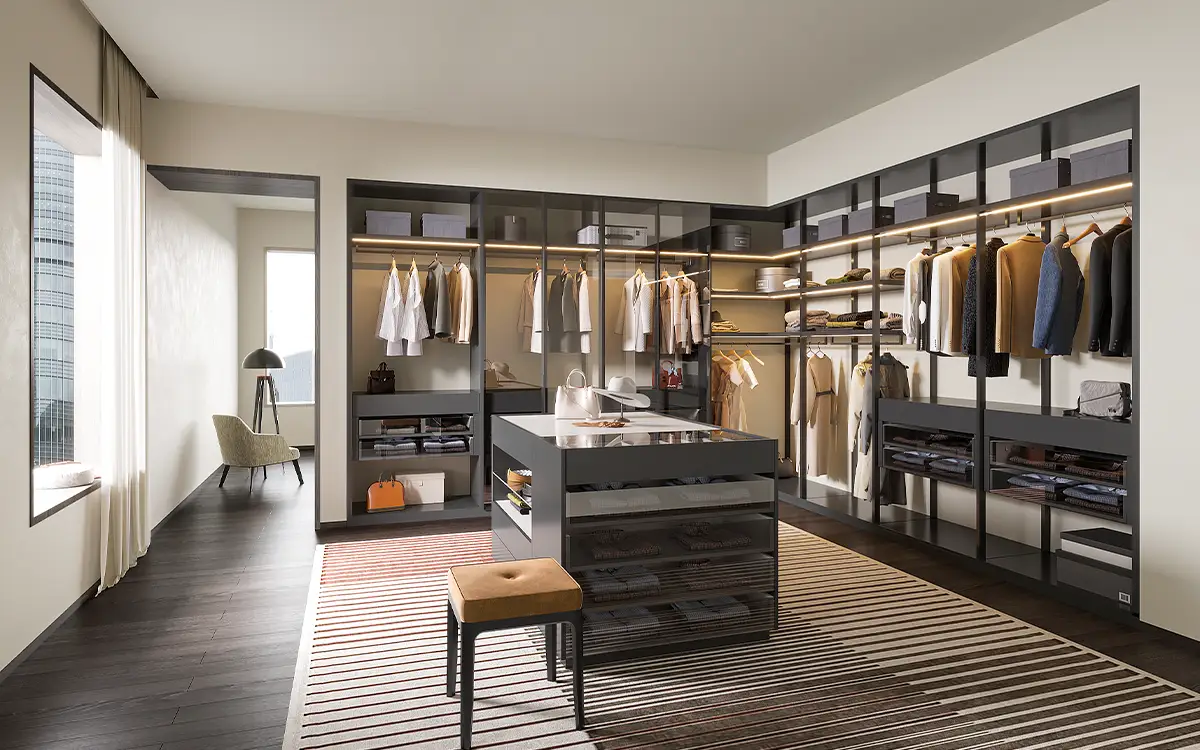 Dark Grey Custom Built-in Closet with Island