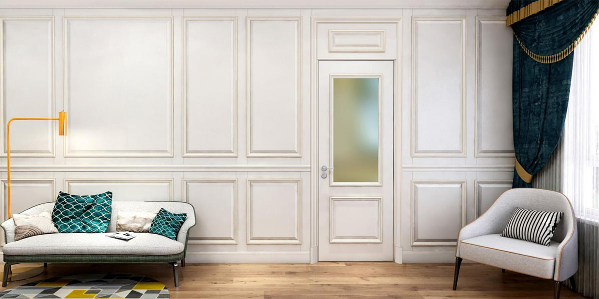 White Lacquer Shaker Interior Door with Golden Lines