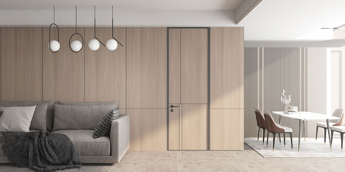 Ceiling-Height Wooden Door in Yellow Oak PVC Finish YDG157D
